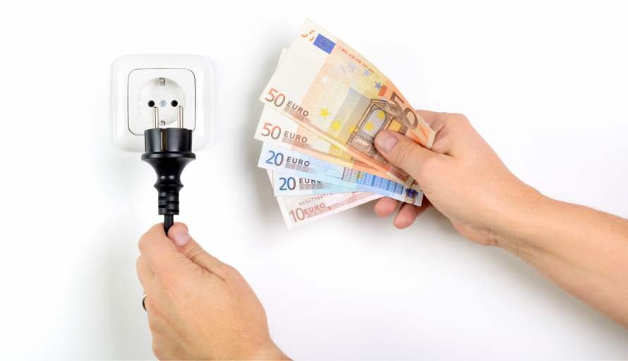 Pildil ühes käes elektrijuhe ja teises eurod näitlikustamaks enerigakulu